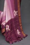 Pure mysore crepe silk saree with floral appliq work