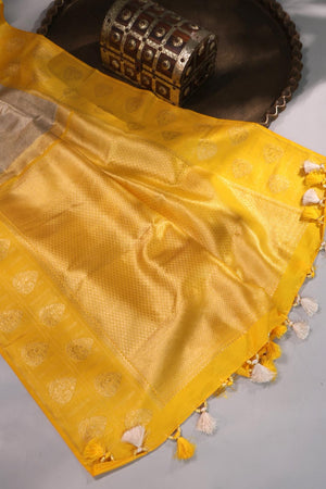 Kanjeevaram Tissue saree in silver and yellow
