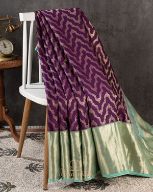 Dark Violet kanjeevaram saree with teal border