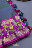 Blue and purple kanjeevaram with floral applique border
