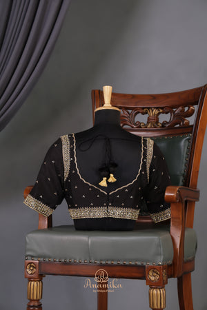 Black Chanderi Silk Saree with hand painted kalamkari border
