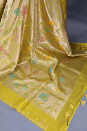 A beautiful Paithani inspired Georgette saree - Lime Green
