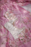A beautiful rose pink tissue saree with an off white blouse