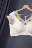 Off white blouse with silver and multi color thread work