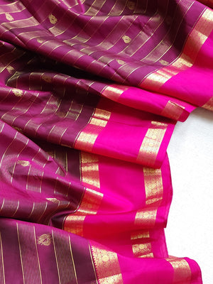 Kanchipattu saree in brown and pink combo