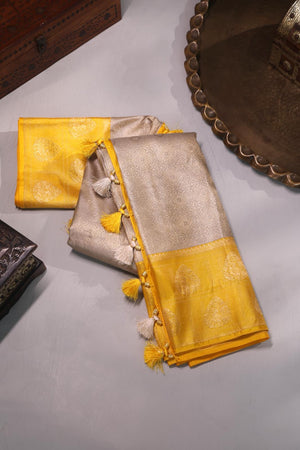 Kanjeevaram Tissue saree in silver and yellow