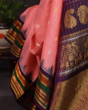Gadwal saree in a lovely shade of peach and violet
