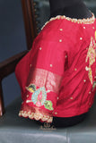 Sky Blue and red kanjeevaram with floral applique border