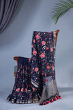 Stunning pure chiffon saree in mid night blue