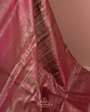 Designer Kanjeevaram saree in pink with floral woven motifs