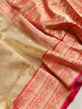 Gold Tissue Banarasi saree with a red border