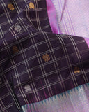 Stunning combo of brown and lavender Kanchipattu saree