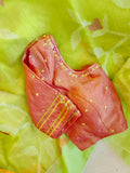 Lime Green Muslin Jamdaani saree with a peach pink crush tissue work blouse