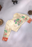 Pure paithani tissue blouse in cream with red muniya border