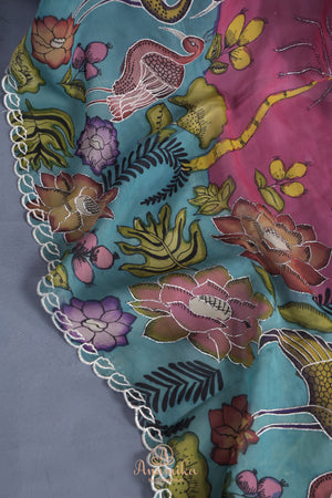 Hand painted kalamkari organza saree