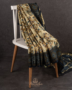 Modal Satin saree with kalamkari print