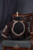 Brown chanderi silk saree with hand painted kalamkari border