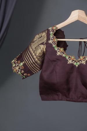 Rich kanjeevaram saree in rust orange and brown border