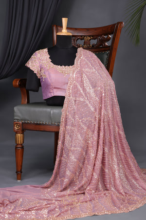 Blush Pink Satin Georgette Cocktail saree