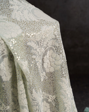 Chikankari georgette saree in light powder blue with beautifully woven sequins