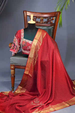 Classic red and regal gold mysore crepe silk saree