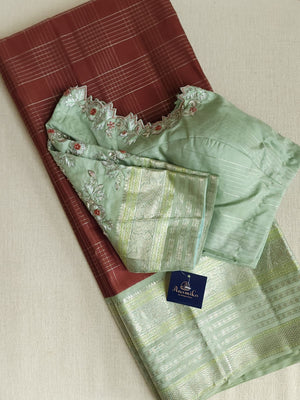 Kanjeevaram saree in a unique combo of maroon and mint green