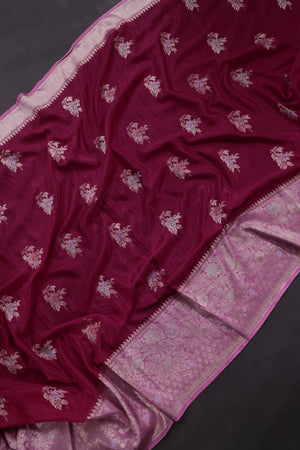 Beautiful Banarasi Silk Saree in shades of magenta and pink