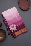 Pure mysore crepe silk saree with floral appliq work