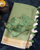 Pure mysore crepe silk saree in a beautiful shade of green and off white
