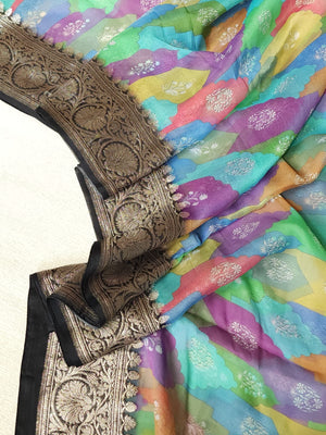 Banarasi Chiffon saree in black with rangkart pattern