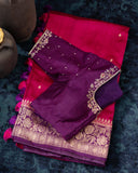Rawsilk saree in magenta with plum border