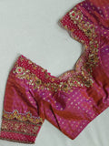 A lovely patterned work blouse in magenta - on pure Kanchipattu fabric