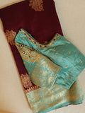 Banarasi Dupion silk saree in a lovely shade of burgundy and sea green