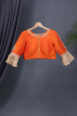 Banarasi brocade tissue saree in champagne with a beautiful light orange border