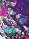 Tusser georgette saree in purple with all over floral weave and paired with pure paithani blouse