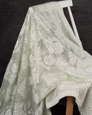 Chikankari georgette saree in light powder blue with beautifully woven sequins