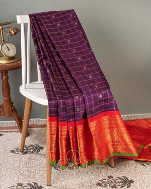 Purple & Red combo Gadwal Pattu saree