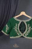 Emerald Green chanderi saree with hand painted kalamkari border