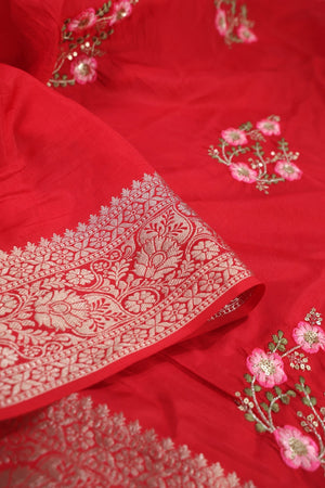 Soft Silk Saree in red at a budget friendly price