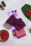 Timeless Gadwal Pattu saree in lavender and plum combo