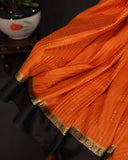 Orange mysore crepe silk saree with a stunning blouse pattern