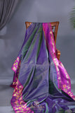 Blue and purple kanjeevaram with floral applique border