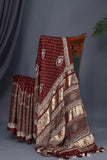 Deep wine modal silk ajrak saree with hand work border