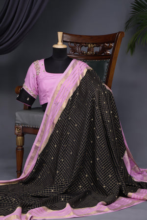 Mysore crepe silk saree in a lovely black and blush pink combo