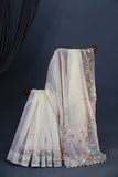 Organza saree in white with embroidered border