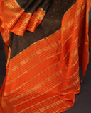 Mysore crepe silk saree in a lovely color combo of black and orange