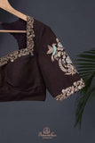 Brown Chanderi Silk Saree with hand painted kalamkari border