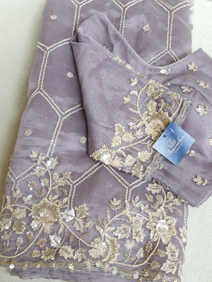Soft organza saree with all over sequins embroidery