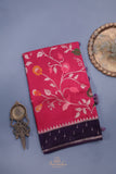 A beautiful floral Tusser Georgette - Tomato Red/Pink