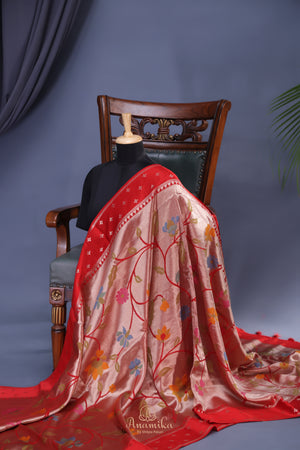 A beautiful Paithani inspired Georgette saree - Red